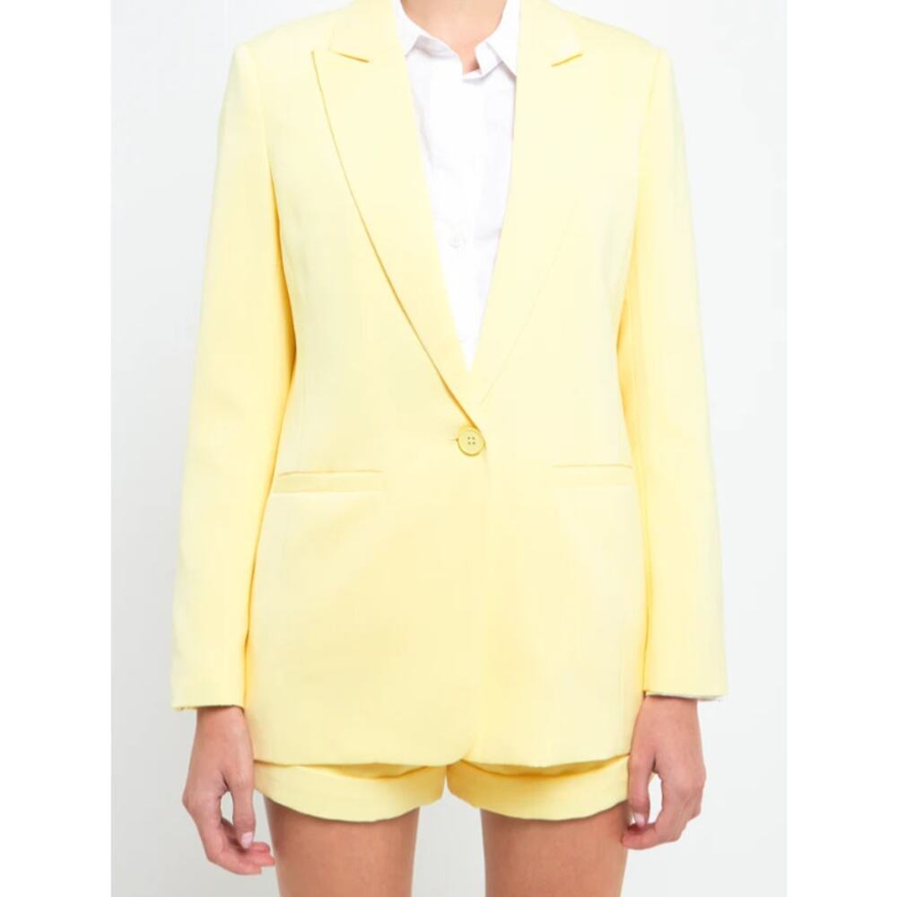 Endless Rose Single Breasted Button Blazer Lemon Yellow Womens Size XS